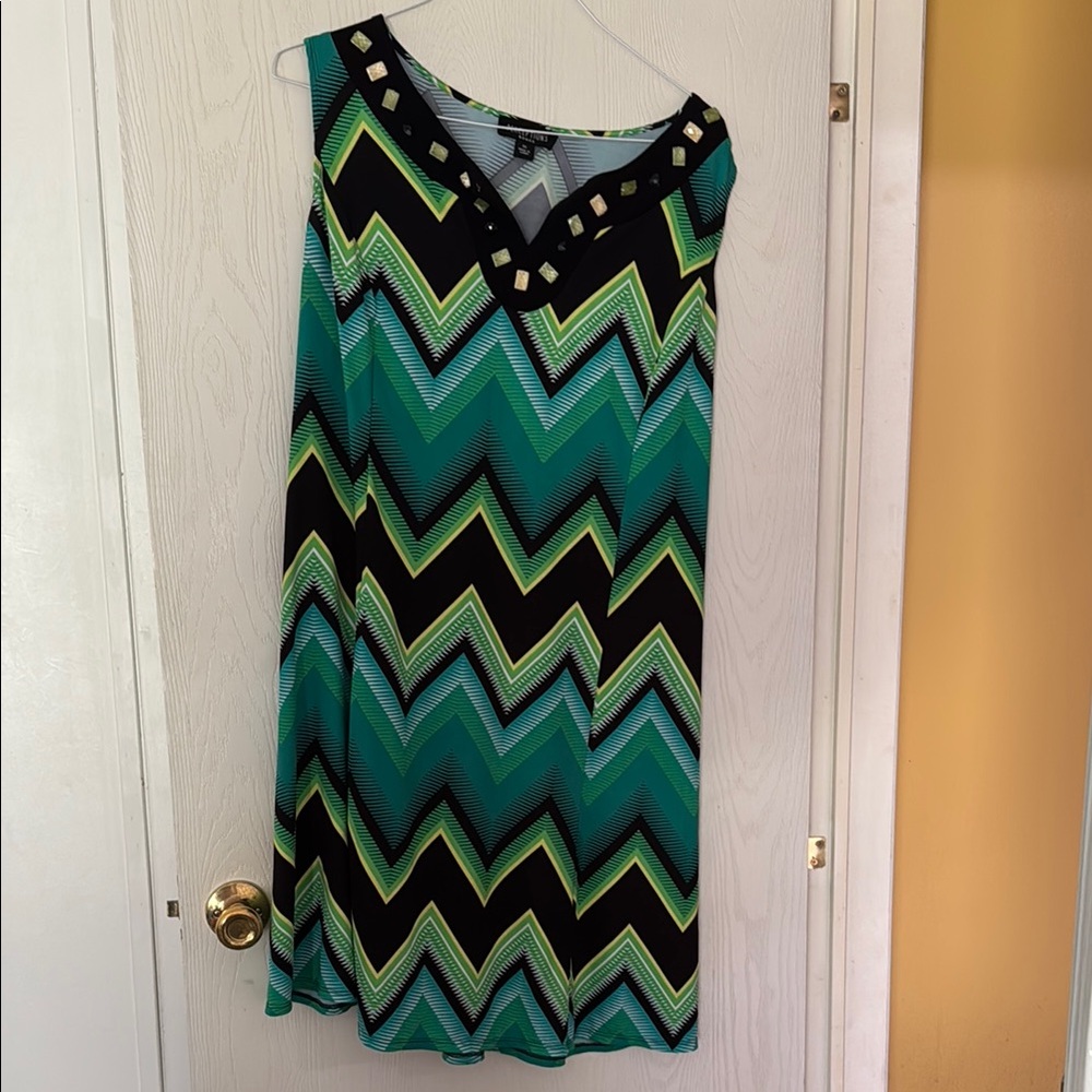 Perceptions Blue and Green Embellished Mini Sundress